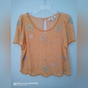 Beautiful Vintage sheer peach floral forever 21 shell - never worn s/p